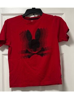 Psycho Bunny Red Short-Sleeve Tee with Black Skull Bunny Graphic